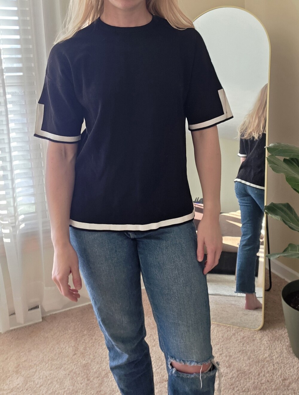 Black Short-Sleeve Tee with White Trim